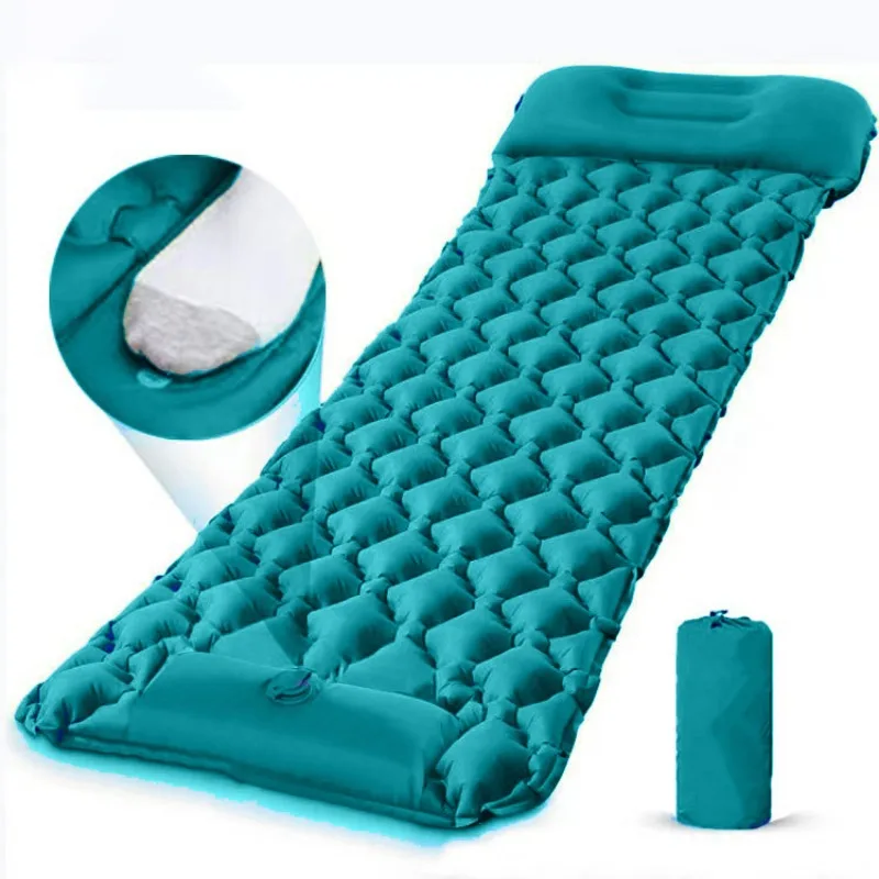 Outdoor Camping Mattress - แผ่นรองนอนแบบเป่าลมสำหรับตั้งแคมป์ พร้อมหมอน ใช้สำหรับเดินทางกลางแจ้ง พกพาสะดวก เหมาะสำหรับใช้กับเต็นท์