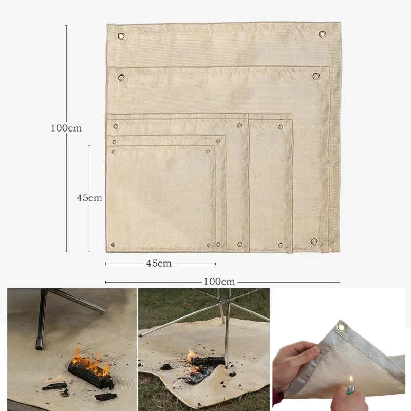 Outdoor Camping Fire Pit - แผ่นรองกันไฟสำหรับตั้งแคมป์ ผ้าห่มทนความร้อน แผ่นรองเตาไฟกลางแจ้ง แผ่นรองปิ้งย่างบาร์บีคิว แผ่นรองกันไฟลาม ป้องกันพื้น