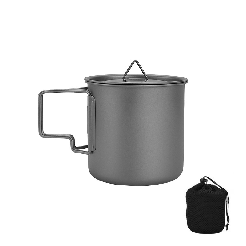 Outdoor Camping Uk - แก้วไทเทเนียมสำหรับตั้งแคมป์พร้อมด้ามจับพับได้ น้ำหนักเบา พกพาสะดวก ชุดอุปกรณ์ทำอาหารสำหรับกิจกรรมกลางแจ้ง เหมาะสำหรับการเดินป่าและการเดินทาง