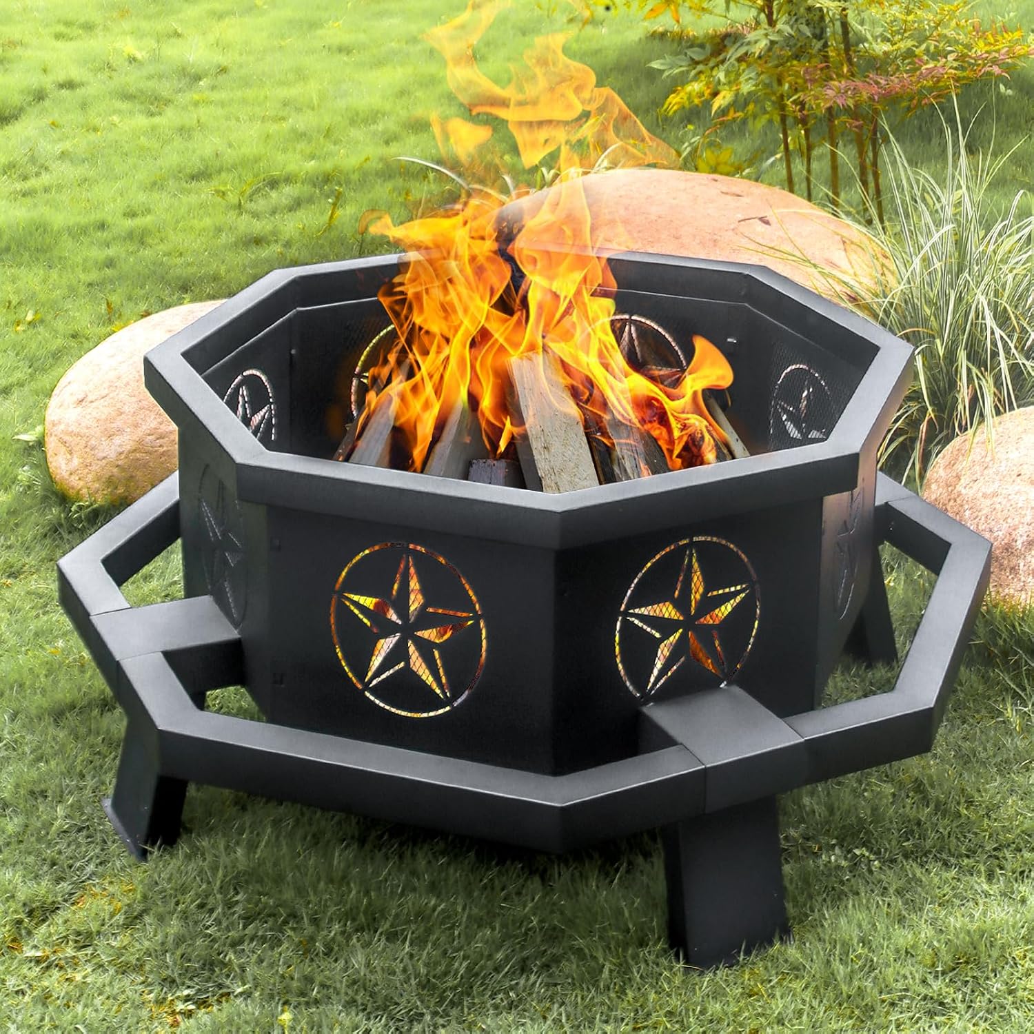 Outdoor Camping Fire Pit - เตาไฟกลางแจ้งพร้อมไม้ตักไฟ, เตาไฟสำหรับเผาไม้กลางแจ้ง, เตาผิงกลางแจ้งสำหรับตั้งแคมป์ในสวนหลังบ้าน