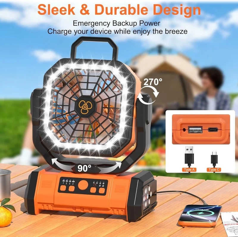 Outdoor Camping Misting Fan - พัดลมพกพาอเนกประสงค์ 20000mAh แบบหนีบเอว พัดลมพับได้แบบมือถือ พร้อมฟังก์ชันเทอร์โบ หมุนได้
