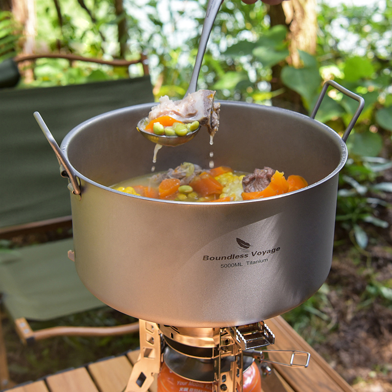 Outdoor Camping Uk - หม้อไทเทเนียมไร้ขอบเขตการเดินทาง5.0L หม้อซุปความจุเยอะแบบพกพาเดินป่ากลางแจ้งปิคนิคแคมป์ปิ้งเครื่องครัวในบ้าน