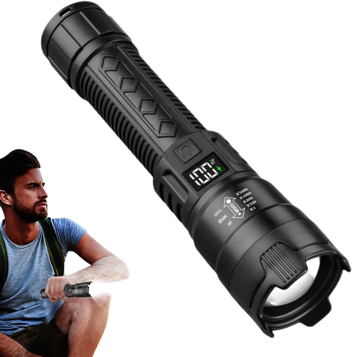 Outdoor Camping Adventure - ไฟฉาย LED ยุทธวิธี 2000LM ชาร์จผ่าน USB