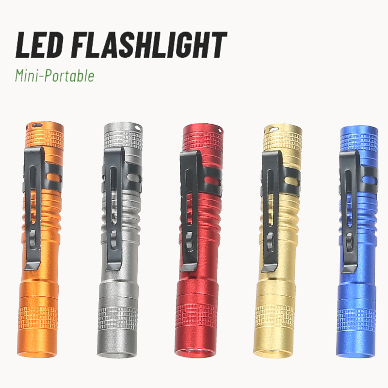 Battery Outdoor Camping - ไฟฉาย LED ขนาดเล็กแบบพกพาพร้อมคลิปหนีบปากกา ไฟฉายพกพาขนาดเล็กพิเศษ ใช้แบตเตอรี่ AAA