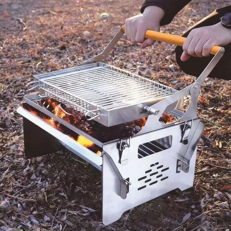 Outdoor Camping Fire Pit - เตาย่างบาร์บีคิวแบบพลิกได้ 2 in 1 สแตนเลส สำหรับตั้งแคมป์