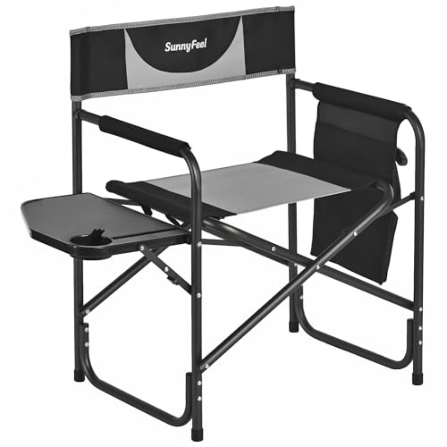 Outdoor Oversized Camping Chair - เก้าอี้ผู้กำกับสำหรับตั้งแคมป์ขนาดใหญ่พิเศษ สำหรับใช้งานกลางแจ้ง โครงเหล็กแข็งแรงทนทาน พร้อมผ้าสีดำ พับเก็บได้ พกพาสะดวก