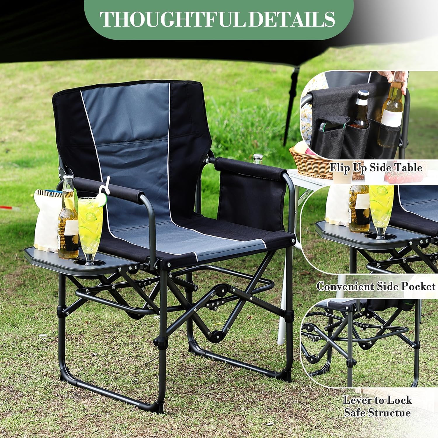 Outdoor Oversized Camping Chair - เก้าอี้แคมป์ปิ้งสำหรับผู้ใหญ่แบบพับได้ 2 ตัว รับน้ำหนักได้ 400 ปอนด์
