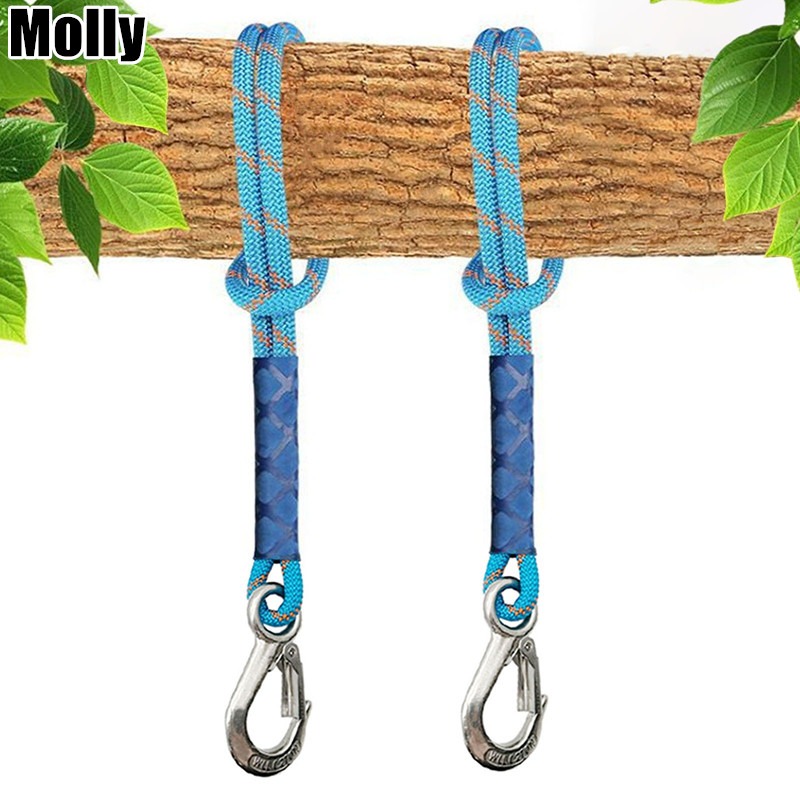 Camping Rope - เชือกไนลอนแบบหนา 1 เส้น พร้อมตะขอโลหะ สายรัดสำหรับแขวนเปลญวนและชิงช้าต้นไม้ เชือกสำหรับเปลญวนสำหรับตั้งแคมป์
