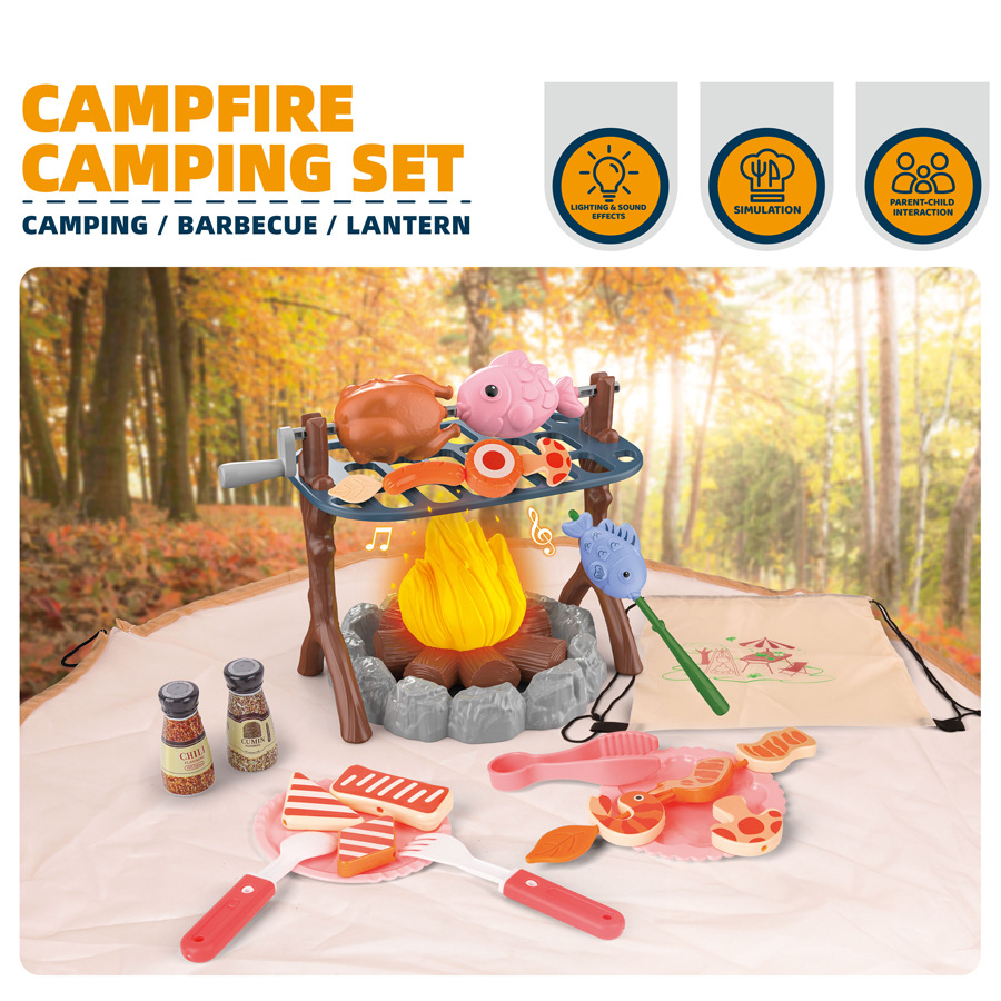 Outdoor Indoor Camping - ชุดเต็นท์ตั้งแคมป์สำหรับเด็ก สนามเด็กเล่นขนาดเล็ก อาหารจำลอง บ้านเต็นท์สำหรับเด็ก เกมของเล่นเสริมสร้างความสัมพันธ์ระหว่างพ่อแม่และลูก สำหรับเล่นในร่มและกลางแจ้ง