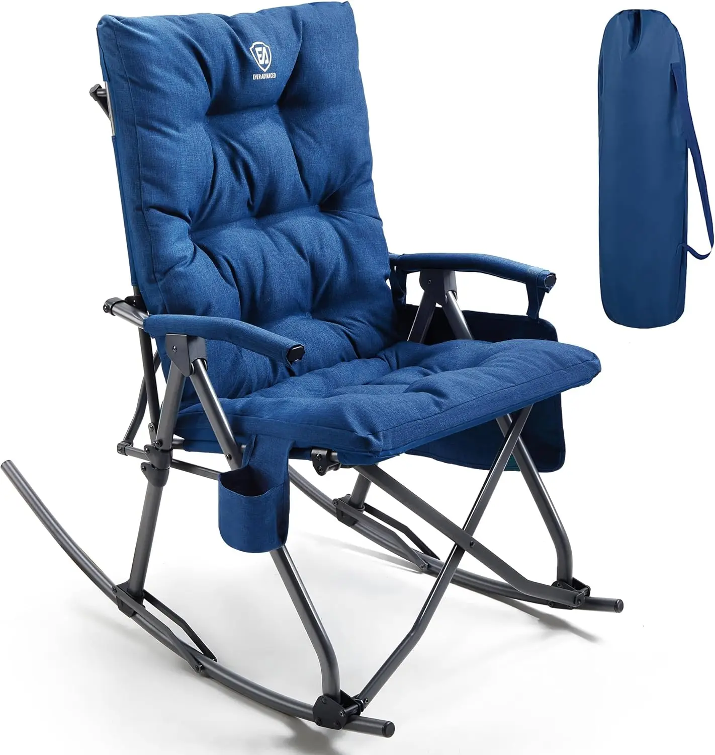 Outdoor Oversized Camping Chair - เก้าอี้โยกพับได้ขนาดใหญ่พร้อมเบาะรองนั่งแบบพกพาสำหรับลานบ้านสนามหญ้าและกลางแจ้ง เก้าอี้แข็งแรงทนทานสำหรับผู้สูงอายุ