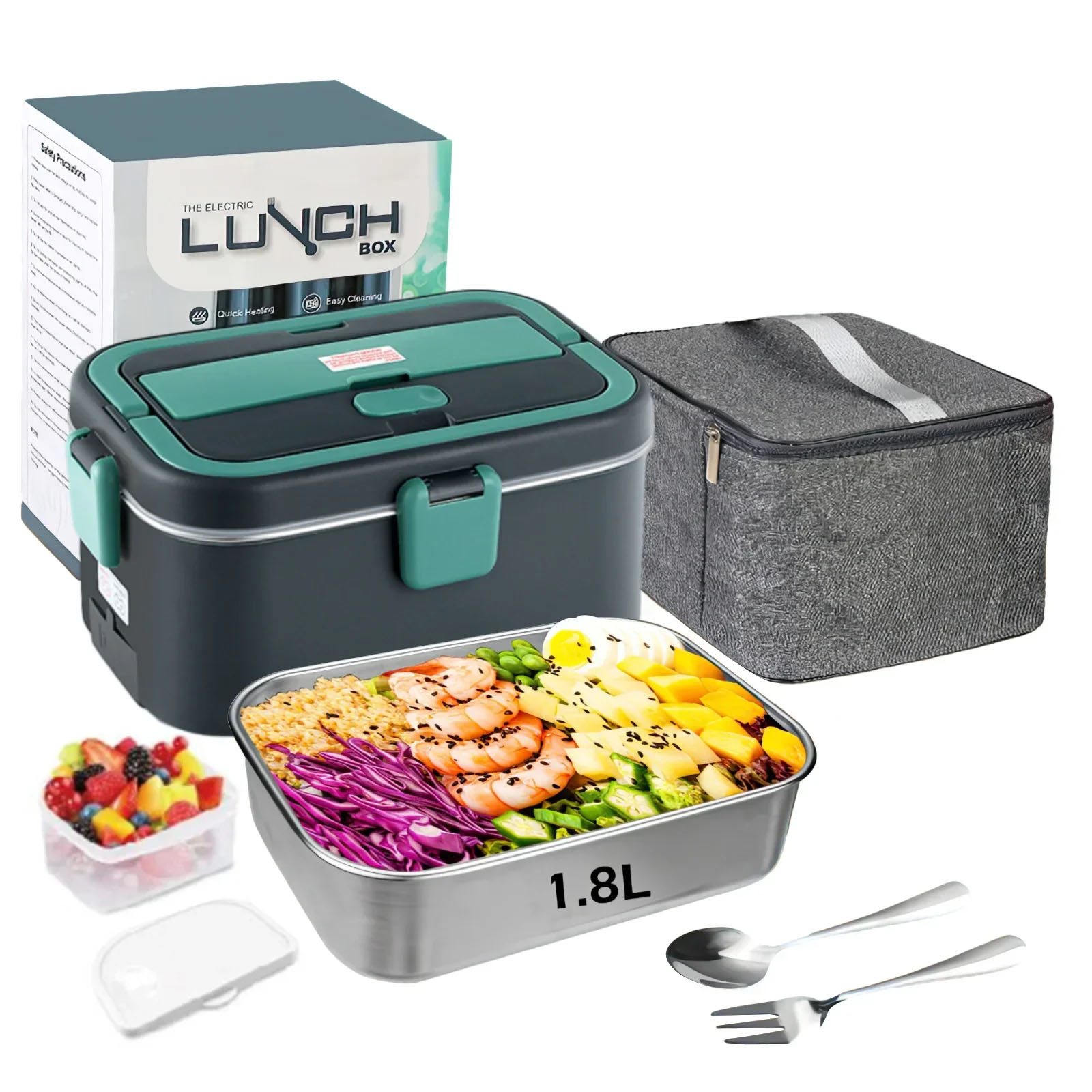 Outdoor Camping Food - กล่องอาหารกลางวันไฟฟ้าอุ่นอาหาร 1.8 L 80W Outdoor Camping