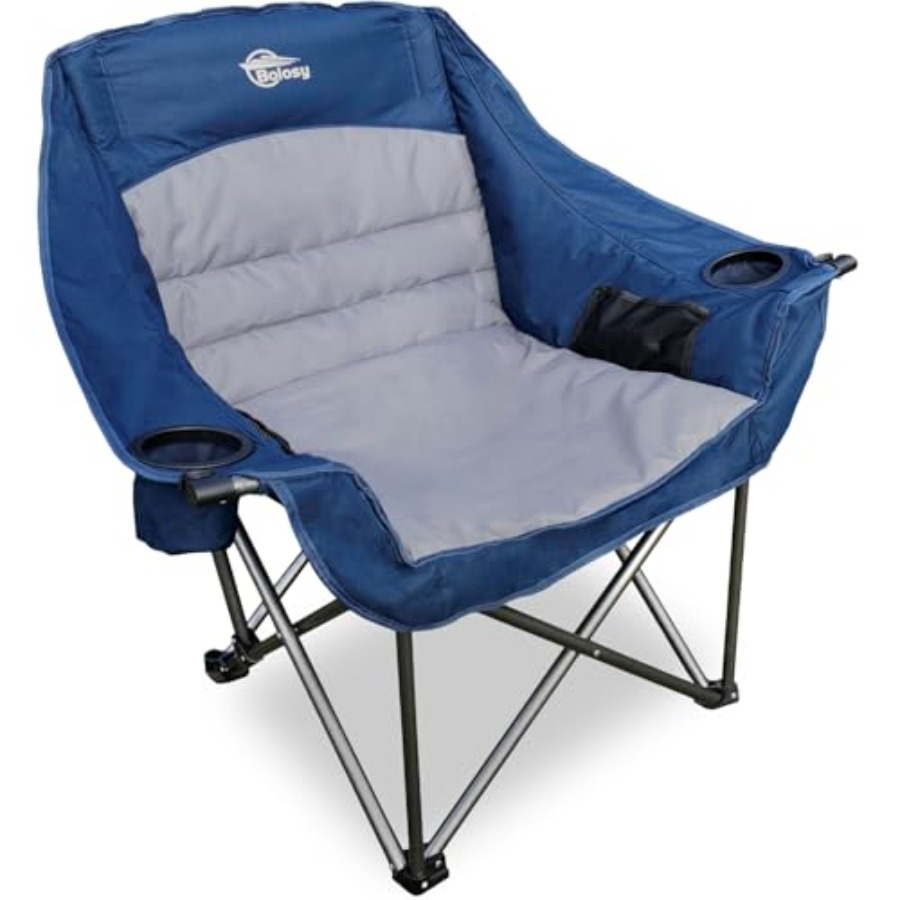 Outdoor Oversized Camping Chair - เก้าอี้แคมป์ปิ้งขนาดใหญ่สำหรับใช้งานกลางแจ้ง โครงเหล็กแข็งแรง ทนทาน สีฟ้า รองรับน้ำหนักได้ 500
