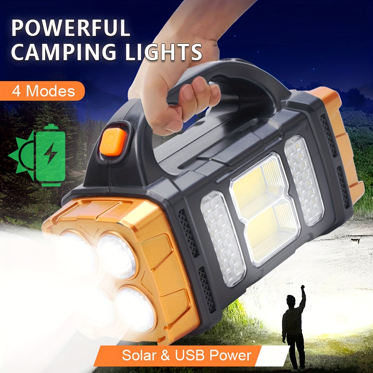 Battery Outdoor Camping - อัพเกรดใหม่ ไฟฉาย LED พลังงานแสงอาทิตย์แบบชาร์จไฟได้ กำลังสูง พร้อมพาวเวอร์แบงค์