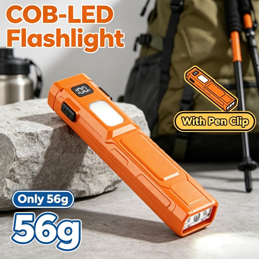 Outdoor Camping Lighting - ไฟฉาย LED แบบ COB พร้อมคลิปหนีบปากกา ไฟฉายพกพาความสว่างสูง