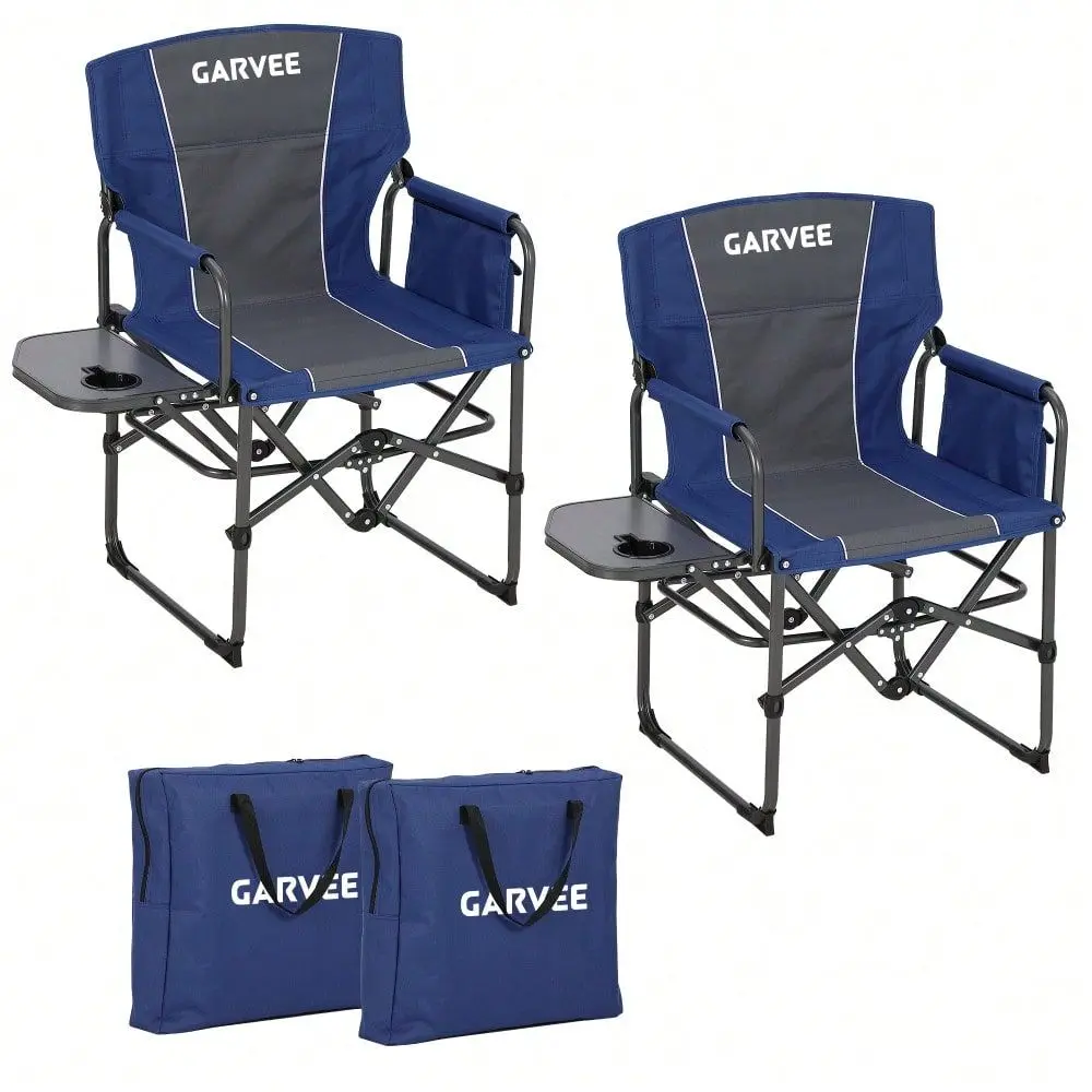 Outdoor Oversized Camping Chair - เก้าอี้แคมป์ปิ้งขนาดใหญ่พิเศษ, เก้าอี้สนามพับได้แบบพกพาสำหรับผู้ใหญ่ ทนทาน พร้อมโต๊ะข้าง, กระเป๋า, เก้าอี้พับได้สำหรับใช้งานกลางแจ้ง