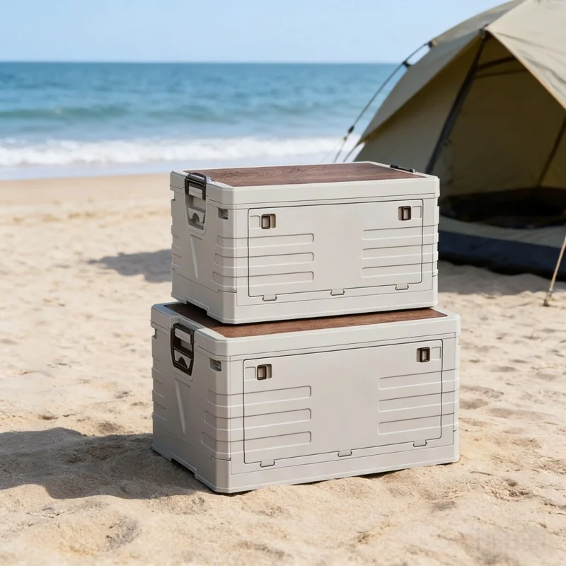 Outdoor Camping Food - กล่องเก็บของในรถยนต์ กล่องเก็บของพับได้สำหรับตั้งแคมป์กลางแจ้ง ความจุขนาดใหญ่ พร้อมฝาปิด สำหรับเก็บของเล่น หนังสือ