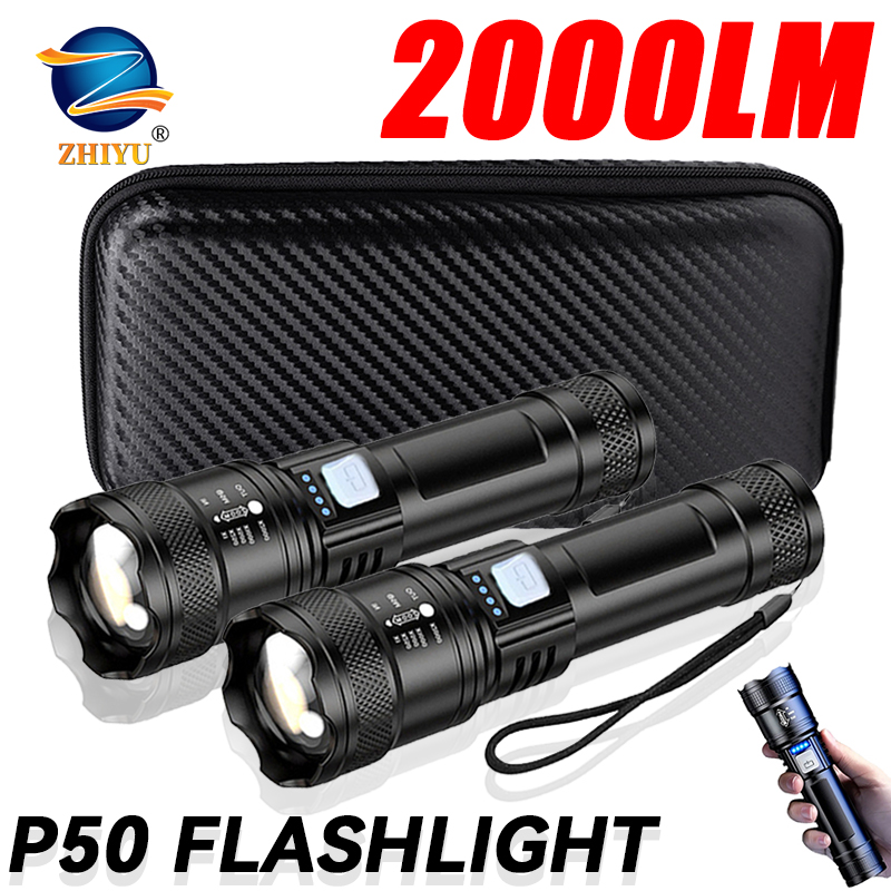 Battery Outdoor Camping - ไฟฉาย LED ยุทธวิธี 2000LM ชาร์จผ่าน USB