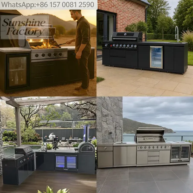 Outdoor Camping Kitchen With Sink - ชุดครัวกลางแจ้งสแตนเลส 304 แบบปรับแต่งได้รุ่นใหม่ พร้อมอ่างล้างจาน เตาอบพิซซ่า และเตา