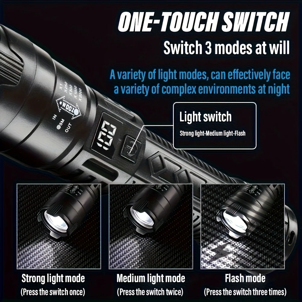 ไฟฉาย LED ยุทธวิธี 2000LM ชาร์ - Outdoor Camping Adventure บทวิจารณ์และราคา