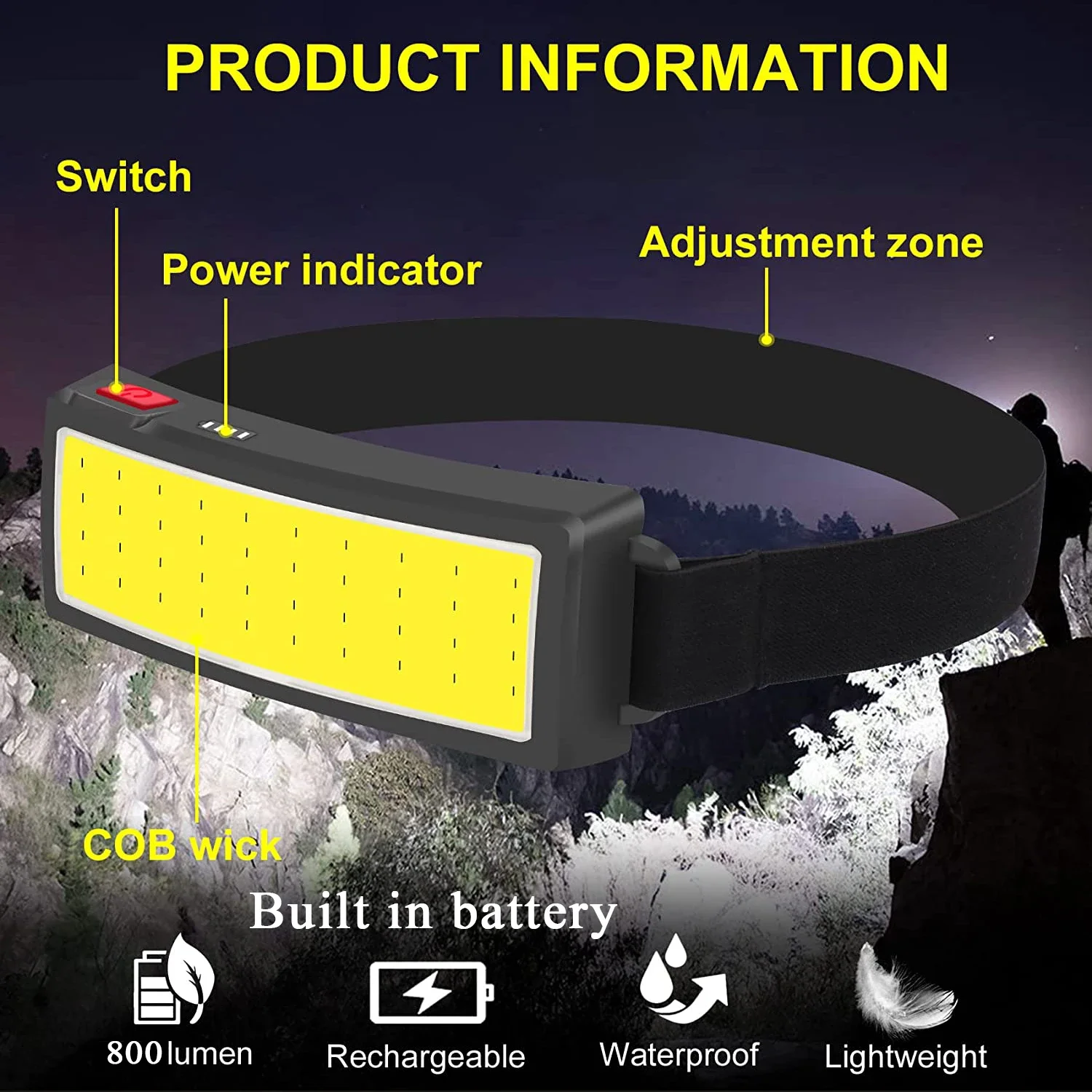 COB ไฟหน้า LED แบบพกพา ไฟหน้าส - Battery Outdoor Camping บทวิจารณ์และราคา