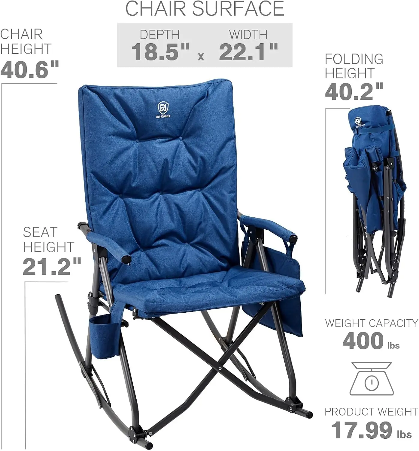 เก้าอี้โยกพับได้ขนาดใหญ่พร้อมเ - Outdoor Oversized Camping Chair บทวิจารณ์และราคา