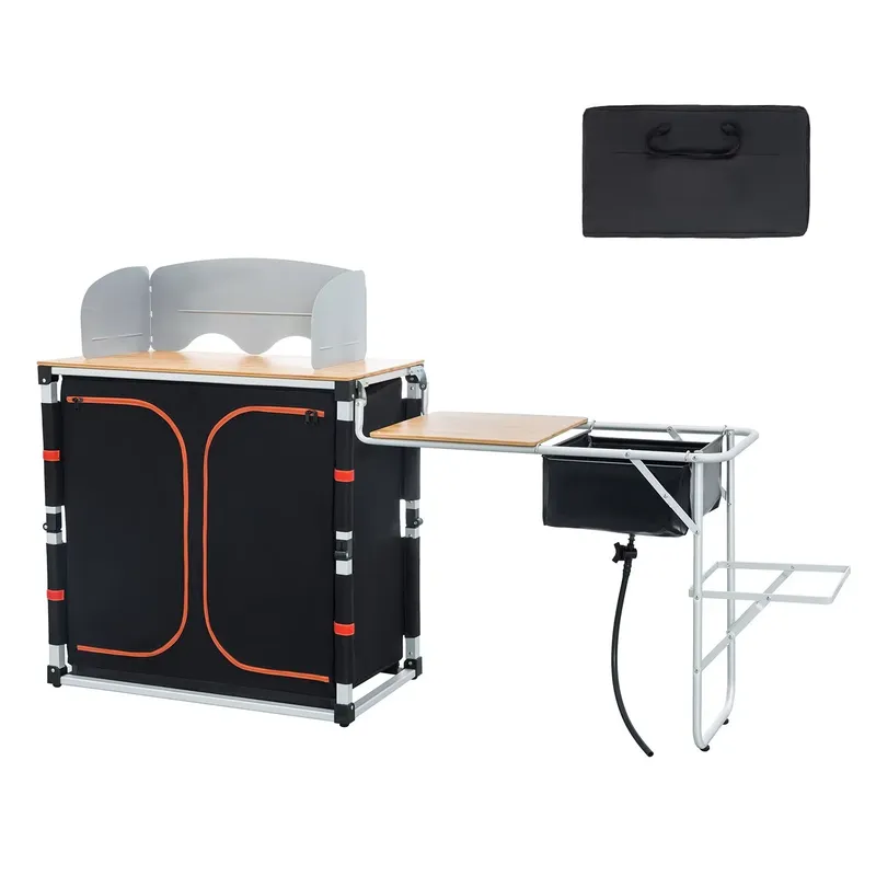 โต๊ะพับได้แบบพกพาสำหรับตั้งแคม - Outdoor Camping Kitchen With Sink บทวิจารณ์และราคา