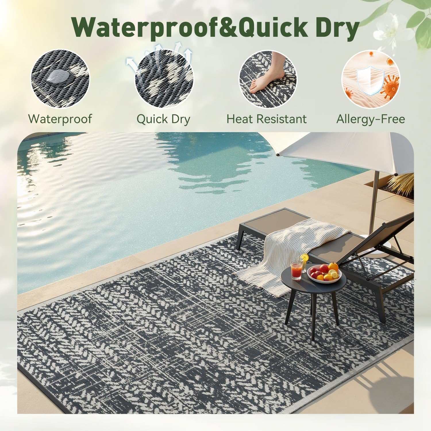 พรมปูพื้นกลางแจ้ง 9x12 ฟุต กัน - Outdoor Camping Rugs 9X12 บทวิจารณ์และราคา