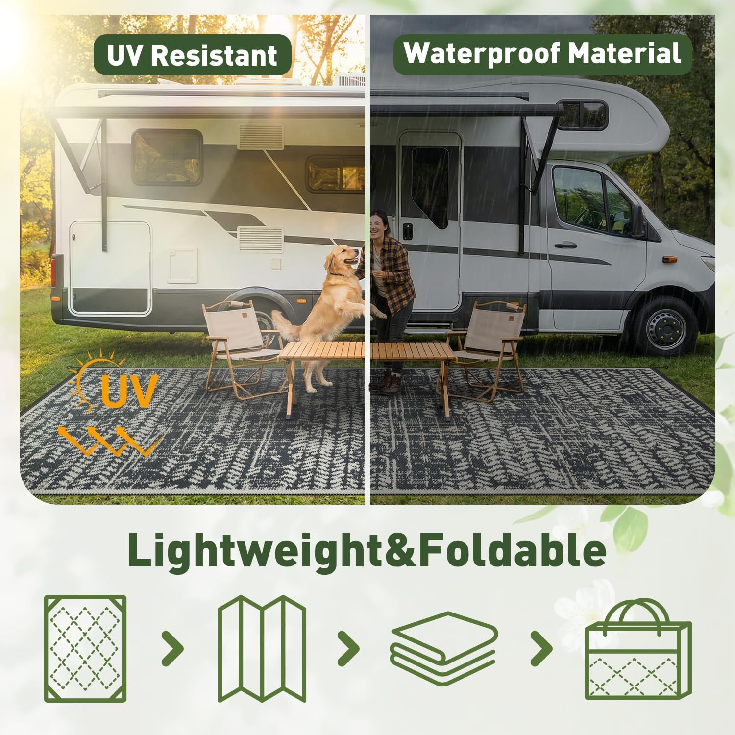 พรมปูพื้นกลางแจ้ง 9x12 ฟุต กัน - Outdoor Camping Rugs 9X12 บทวิจารณ์และราคา