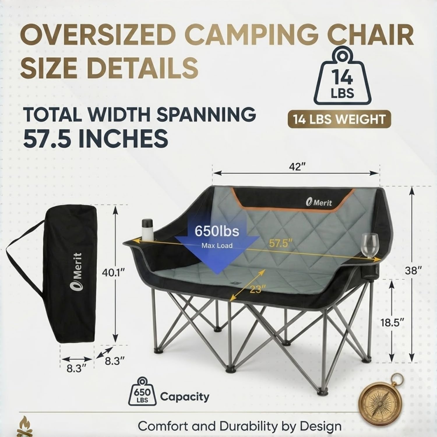 เก้าอี้แคมป์ปิ้งแบบพับได้ รับน - Outdoor Oversized Camping Chair บทวิจารณ์และราคา