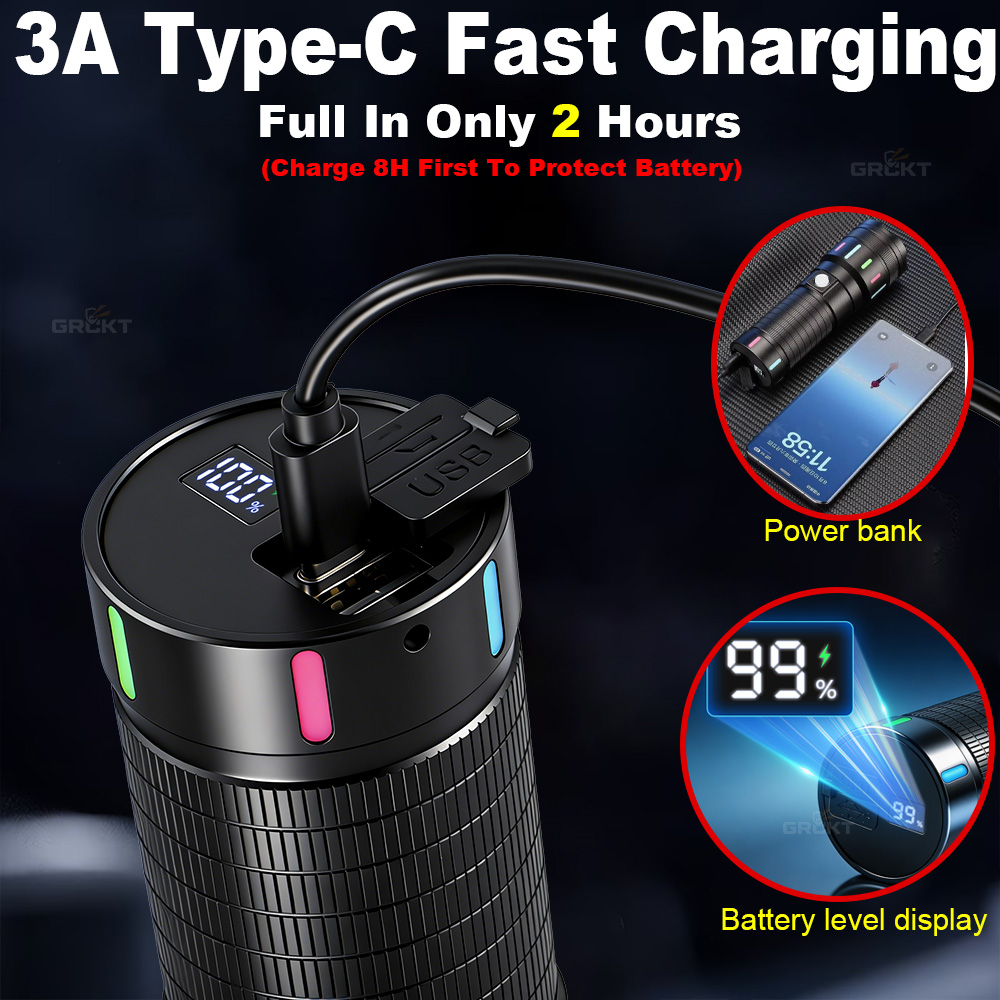 ไฟฉาย LED กำลังสูง 80000CD ไฟฉ - Battery Outdoor Camping บทวิจารณ์และราคา
