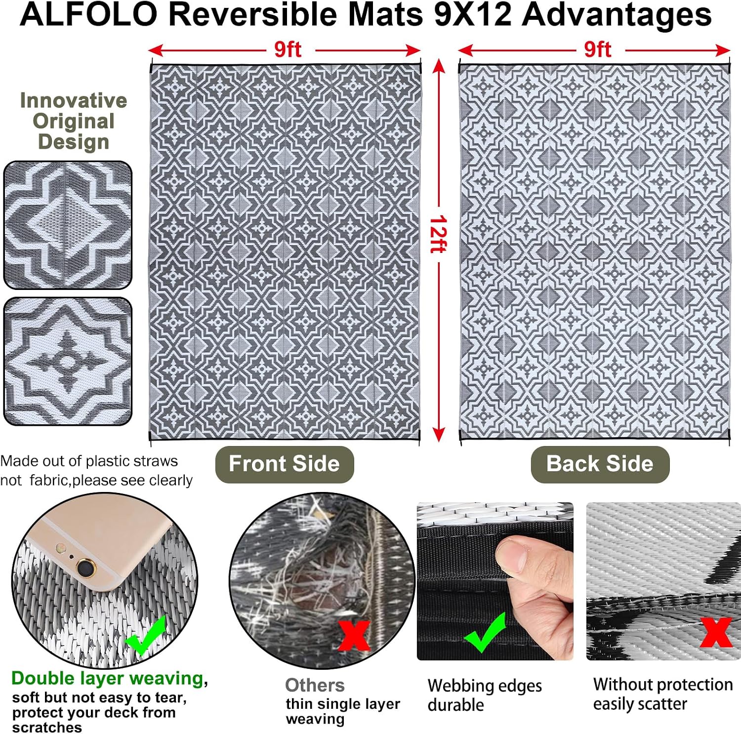 พรมปูพื้นกลางแจ้งขนาด 9x12 ฟุต - Outdoor Camping Rugs 9X12 บทวิจารณ์และราคา